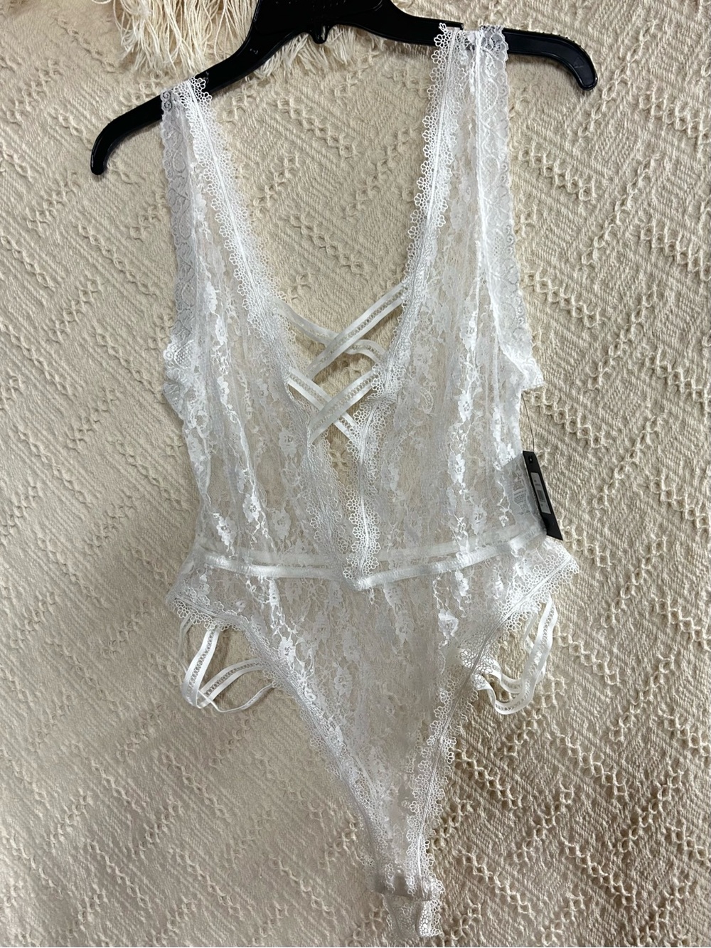 Frederick's of Hollywood White Lace Strappy Bodysuit